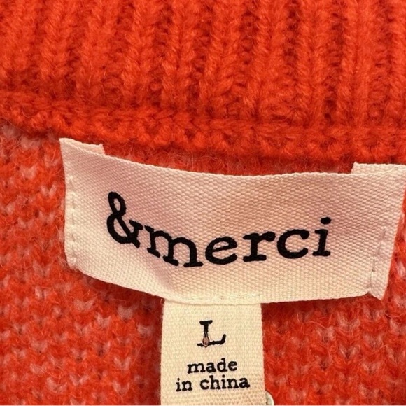 MERCI Women’s Size L Scallop Pattern Crewneck Printed Sweater Orange & Pink EUC - Picture 6 of 6